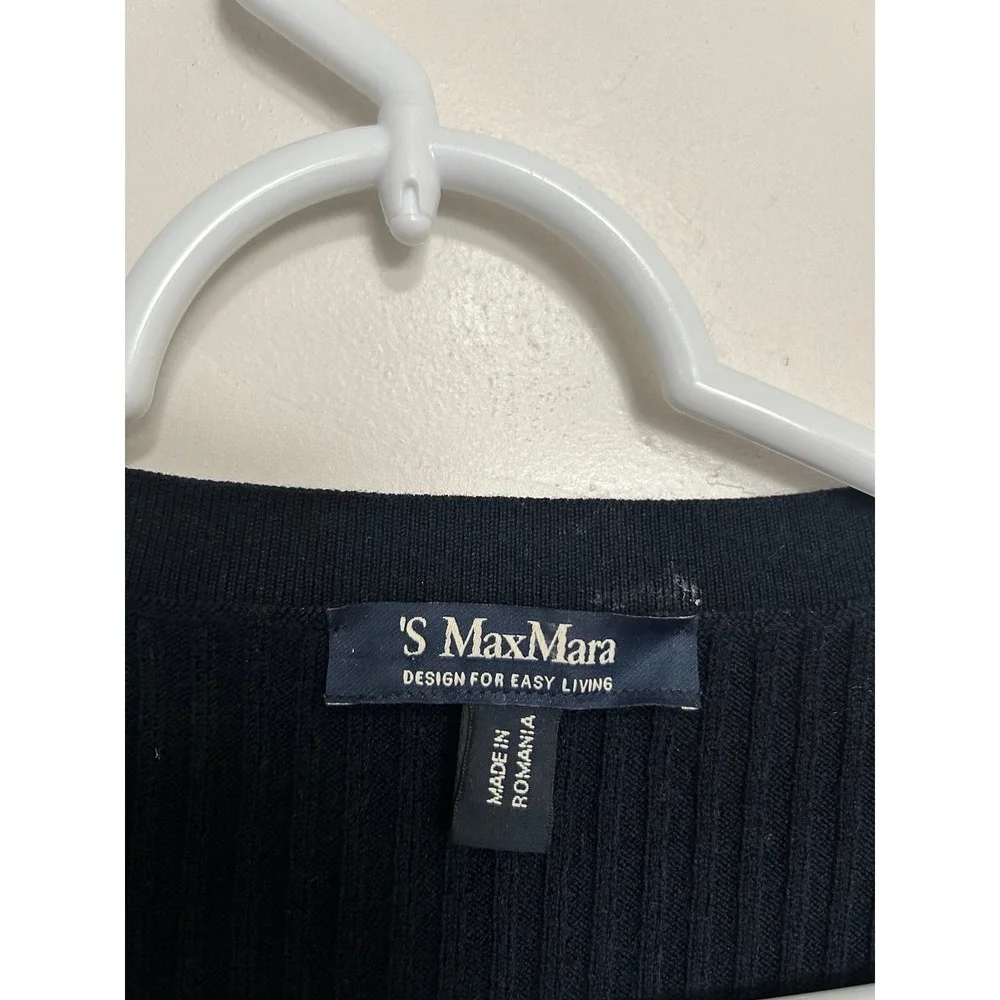 'S Max‎ Mara Black Ribbed V Neck Button Up Long Sleeve Sweater Top L - Picture 14 of 14